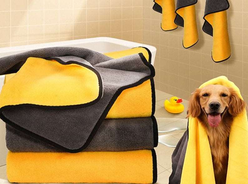 Grey and Yellow Pet Bath Towels