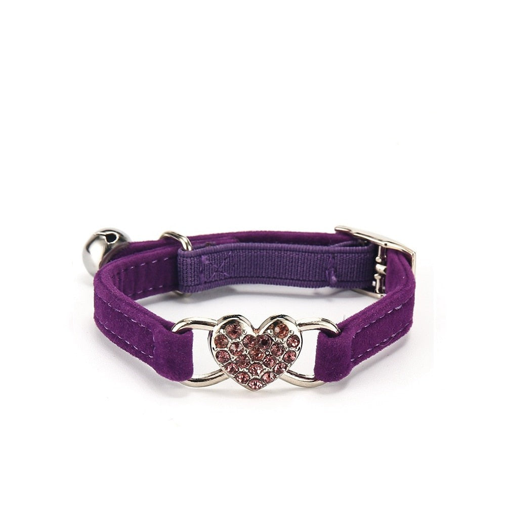 Jeweled Heart Cat Collar With Bell